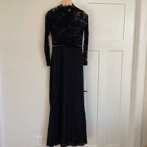 Black Lace Long-Sleeve Maxi Dress SHEIN